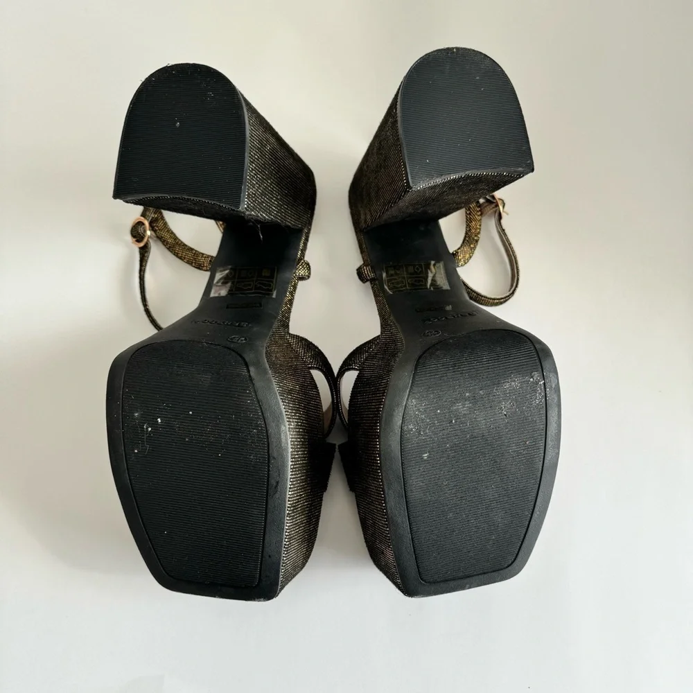 Bronze Ankle Strap Square toe Chunky  Platforms